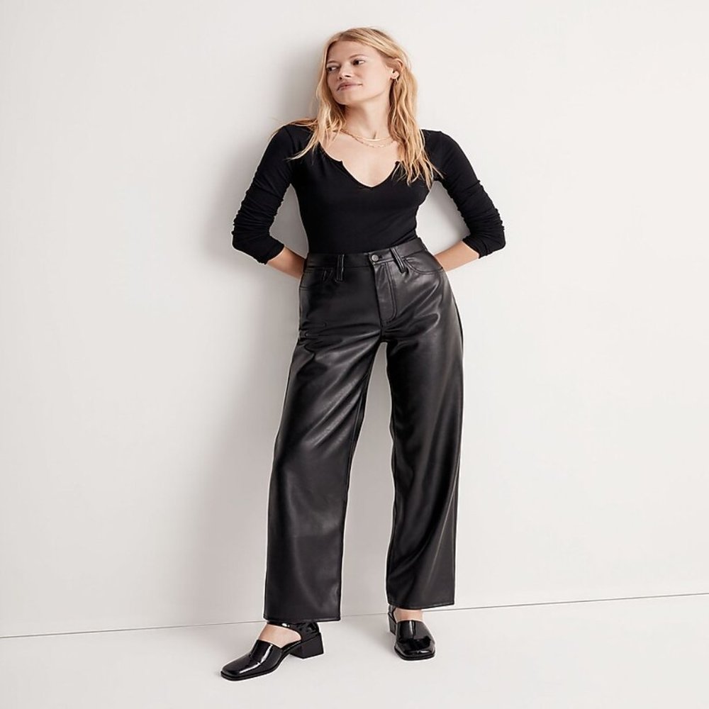 NWT Women Plus Size 33 33x30 Madewell Faux Leather Perfect Vintage Wide-Leg Pant - Picture 2 of 4